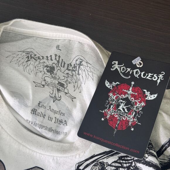 Konquest Shirt Mens Large Eagle Skull Metallic Tee Tshirt Y2K Grunge Goth NEW - Picture 3 of 12